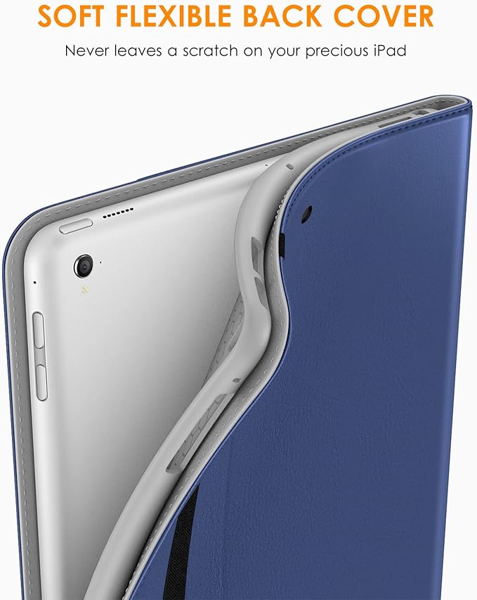 DTTO for iPad 9.7 Inch 5th/6th Generation 2018/2017 Case with Apple Pencil Holder, Premium Leather Folio Stand Cover Case for Apple iPad 9.7 inch, Also Fit iPad Pro 9.7/Air 2/Air - Navy Blue