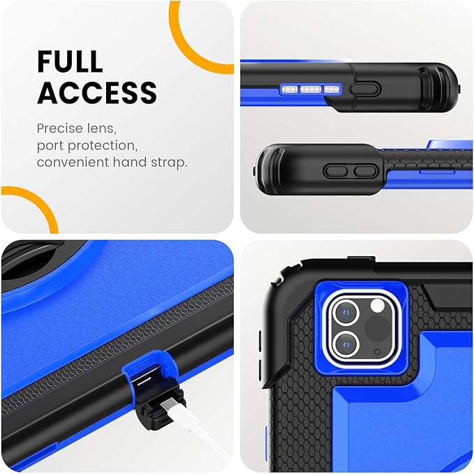 Timecity for iPad Pro 12.9 Case 6th/5th/4th/3rd Gen, 360° Rotating Stand, Pencil Holder & Wireless Charging, Shockproof with Screen Protector & Shoulder Strap - for Designers & Professionals-Dark Blue