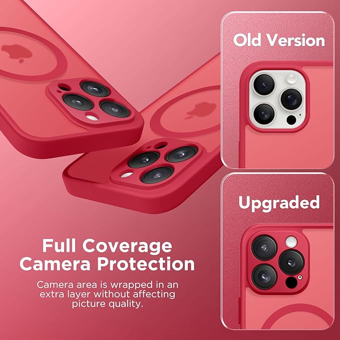 CAPRARO Magnetic for iPhone 15 Pro Max Case, [Compatible with MagSafe] [Full Camera Protection] Shockproof Protective Slim Translucent Matte Phone Case for iPhone 15 Pro Max 6.7'', Red