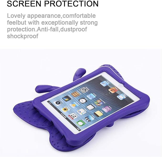Kids Case for Apple iPad Mini 5/Mini 4/Mini 3/Mini 2/Mini 1 with kickstand Soft EVA Foam Lightweight Shockproof Stand Cover for iPad Mini 5th/4th/3rd/2nd/1st Generation 7.9", Purple Butterfly