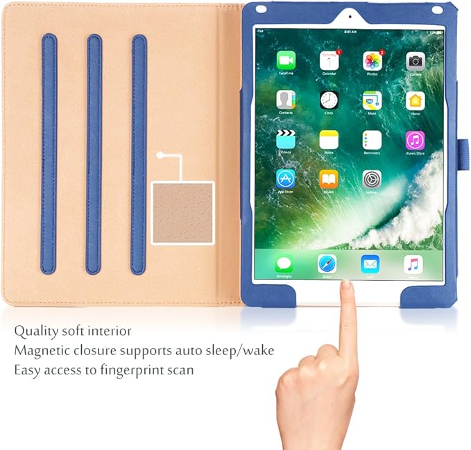 ProCase for iPad 9.7 Inch iPad 6th/5th Generation Case 2018 2017/iPad Air 2/Air 1 Case, Premium Leather Folio Corner Protection Multi-Angle Viewing Stand Cover with Front Pocket Pen Loop -Navy