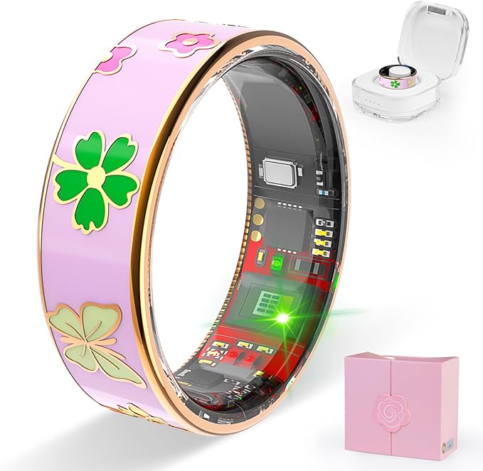 Enamel Craft Smart Ring for Women & Men No Subscription Fee Fitness Tracker with Sleep Tracking, Heart Rate, SpO2 - IP68 Waterproof for iOS Android - Activity Tracker, Remote Camera (Pink, 6)
