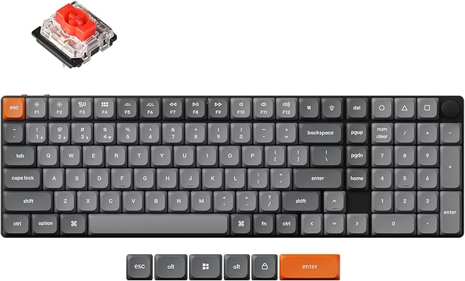Keychron K17 Max 96% Layout Ultra-Slim Wireless Custom Mechanical Keyboard, Hot Swappable Low Profile Gateron Red Switch QMK Programmable Bluetooth/2.4 GHz/Wired RGB Backlit NKRO for Mac Win Linux