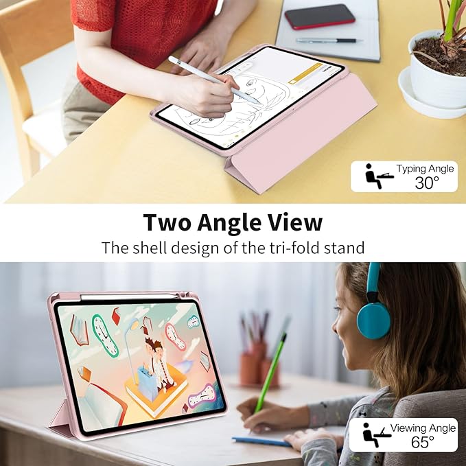 kenke Case for iPad Pro 11 Inch 4th/3rd/2nd Generation (2022/2021/2020) with Pencil Holder, Slim Trifold Smart Cover with Soft TPU Back, Support 2nd Gen Pencil Charging, Auto Sleep/Wake, Pink