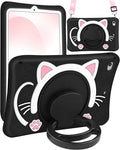 Wazzasoft for iPad Mini 1/2/3 Case 7.9 Inch Girls Cute Black Cat Cover Kawaii Girly Cartoon Women Kitten with Rotating Handle Stand &Strap Soft Silicone Funda for Apple iPad Mini 3rd/2nd/1st Gen Cases