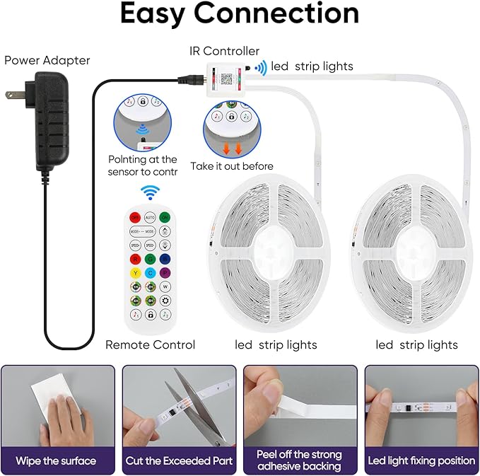 LED Lights for Bedroom, 200FT IC RGB LED Strip Lights, Color Changing, Multiple Colors Chasing Effects, APP & Remote Control, Timer Function, Music Sync Lights for Party, Home Decor