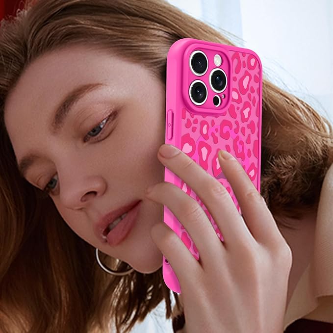 KANGHAR Case for iPhone 12 Pro Max Hot Pink Leopard Printed Pattern Cute Cheetah [Compatible with Magsafe] Protective Magnetic Case for Girls Women 6.7"