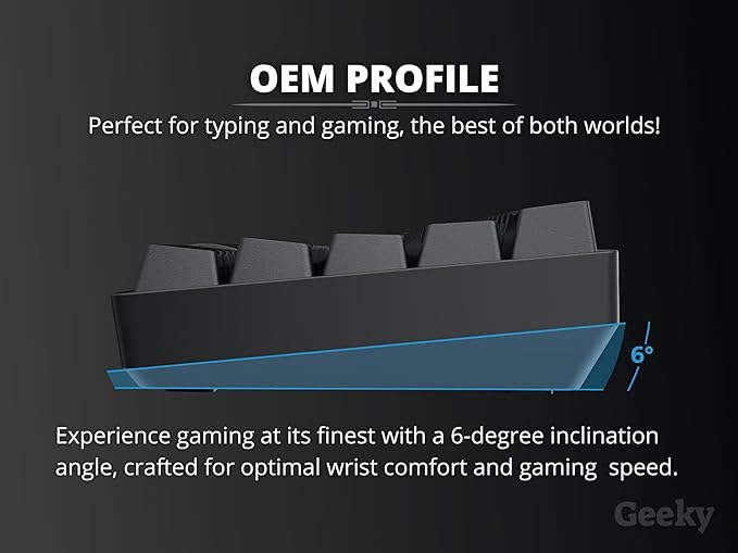 Geeky GK65 SE 65% | Mechanical Gaming Keyboard | 68 Keys Multi Color RGB LED Backlit for PC/Mac Gamer | ANSI US American Layout (Black, Mechanical Blue)
