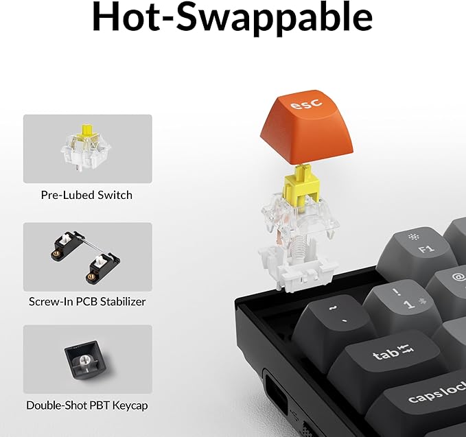 Keychron K8 Max Custom Mechanical Keyboard Wireless, TKL 2.4 GHz/Bluetooth 5.1/Wired QMK Programmable RGB, Hot-Swappable with Keychron Super Banana Switch Compatible with Mac Windows Linux