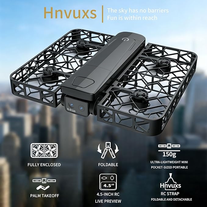 Foldable Mini Drone with 2K Camera & 4.5" Screen - Portable Pocket Drone for Adults and Kids, Includes Follow Me, Gesture-Controlled Selfie, Key Takeoff, Propeller Guards and Detachable Lanyard