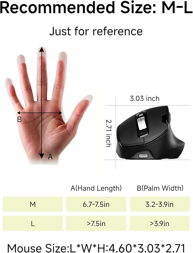 EWEADN C2 Ergonomic Wireless Mouse, 2.4G & Bluetooth Mouse for Laptop, Silent Click Dul-Mode Rechargeable Computer Mouse, 5 DPI Levels Optical Mice with RGB for Laptop, PC, Mac, Windows - White