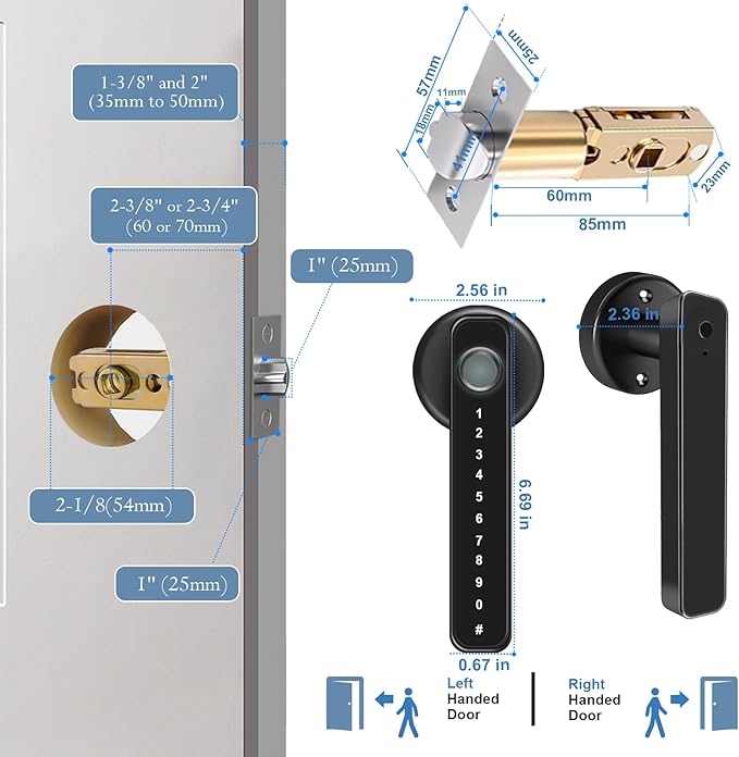 Fingerprint Door Lock Biometric Smart Door Knob Keyless Entry Door Lock One-Touch Lock & Unlock Electronic Touchscreen Keypad Lock with Handle, Door Locks for Front Door Bedroom Hotel Office Apartment