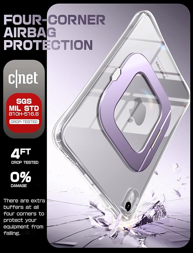 SUPCASE for iPad Mini 7 A17 Pro 2024 Case with Stand (Unicorn Beetle Prism), [Anti-Scratch] [Support Apple Pencil Charging] Slim Protective Clear Cover for iPad Mini 7th/6th Generation 8.3 Inch,Purple