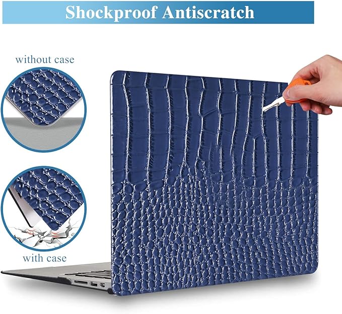 Compatible with Crocodile MacBook Air 13 inch Case 2021 2020 2019 2018 M1 A2337 A2179 A1932, Textured Elegant Luxury Aligator Skin Snakeskin PU Leather Hard Shell & Keyboard Cover, Blue