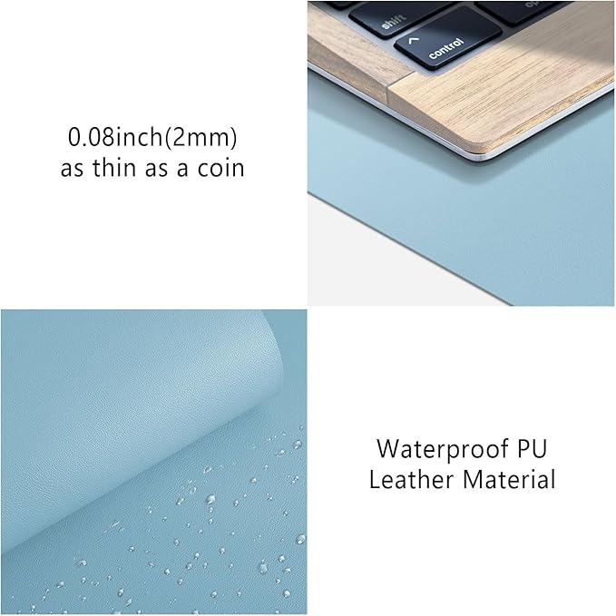 Leather Desk Pad Protector, Mouse Pad, Non-slip Computer Mat for Desk, PU Leather Office Desk Mat for Home & office, Waterproof Laptop Desk Blotter Pad for Keyboard and Mouse, Sky Blue (13.7''X23.6'')