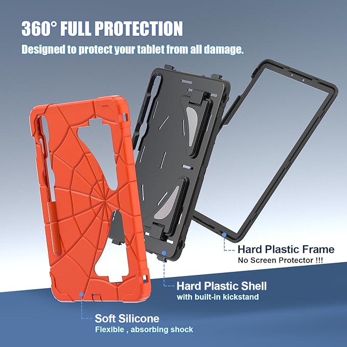 AKABEILA Compatible with Samsung Galaxy Tab S10 FE 2025/Tab S10 Lite 2025 Tablet Case，Lightweight Shockproof Rugged Protective Cover with Kickstand for Kids Children Boys Babies Orange Black