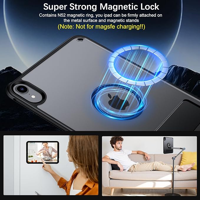 Telaso for iPad mini 7 A17 Pro 2024/iPad Mini 6 2021 Case, iPad mini 7th/6th Gen Magnetic Case with Invisible Portrait/Landscape Stand Translucent Matte Back Soft TPU Bumper Protective Cover, Black