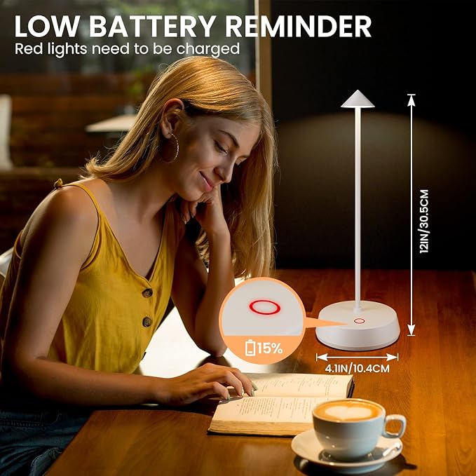 Rechargeable Cordless Small Table Lamp,6000mAh Battery Operated,LED Touch Dimmable Modern TableTop,Portable Outdoor Bedside Night Light for Restaurant/Dining/Bedroom/Living Room/Coffee(White-2pc)