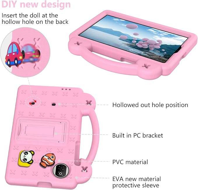 AKABEILA Compatible with Honor Pad X7 8.7 inch 2025 Tablet Case, Kids Friendly Universal Lightweight Shockproof Protective Case with Shoulder Strap & Stand Handle Pink