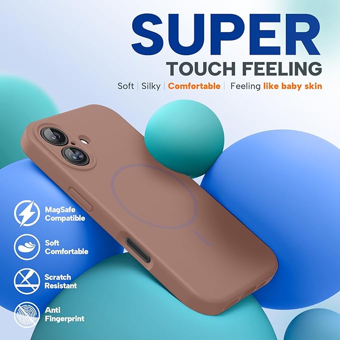 Miracase Magnetic for iPhone 16 Plus Case, [Soft Anti-Scratch Microfiber Lining], Compatible with MagSafe, Liquid Silicone Shockproof Drop Protection Phone Case for 16 Plus,Chocolate