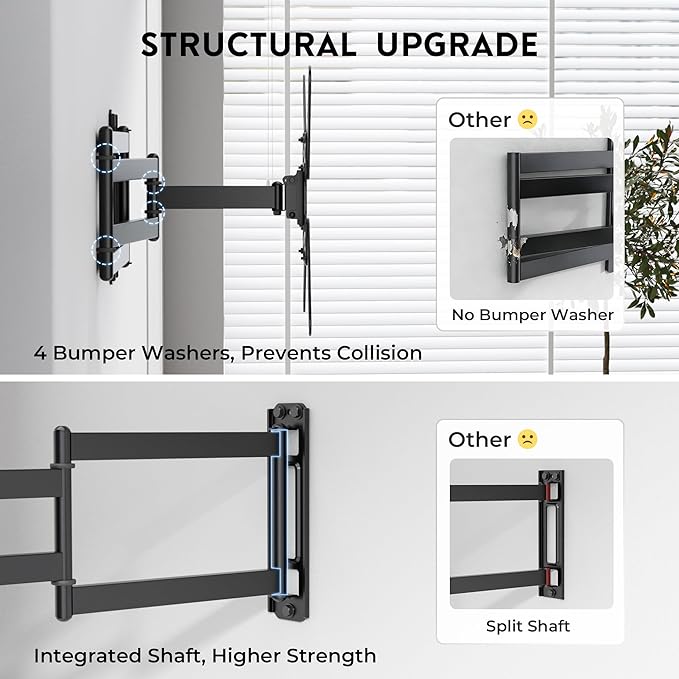 BONTEC TV Wall Mount for 26–65 Inch Flat and Curved Screens with 37.4 Inch Long Extension, Full Motion Swivel Design, Heavy Duty Bracket for Corner or Monitor Setup, Max VESA 400x400, Holds 77 lbs