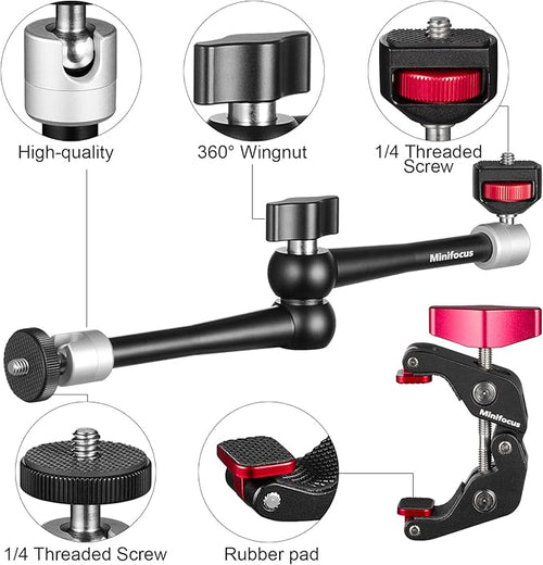 11'' Articulating Friction Magic Arm Super Camera Clamp Mount Cell Phone Holder Action Camera Adapter Kit for DSLR Camera LCD Monitor Vlog Rig Video LED Light Microphone Cage Camcorder Projector