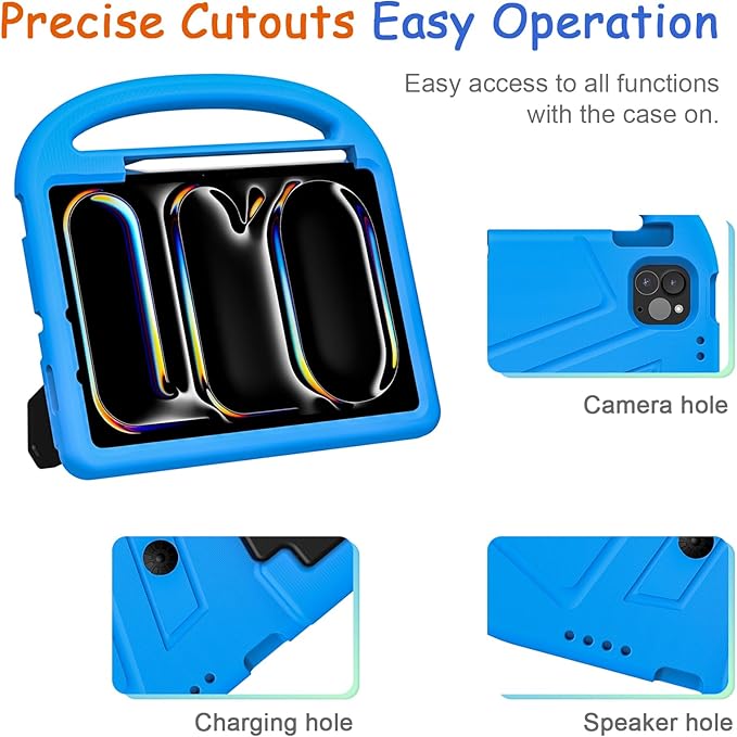 Kids Case for iPad Pro 11" M5 2025/M4 2024 & iPad Air 11" M3 2025/M2 2024, Techcircle Child Shock Proof EVA Protective [Support Pencil Charging] Handle Stand Cover, Blue