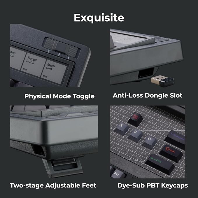 FL·ESPORTS OG104 Retro Tri-Mode Mechanical Keyboard, Full-Size Gasket Mount Hot Swappable Gaming Keyboard, PBT Keycaps, 4000mAh for Mac/PC - Tactile Switches | Black