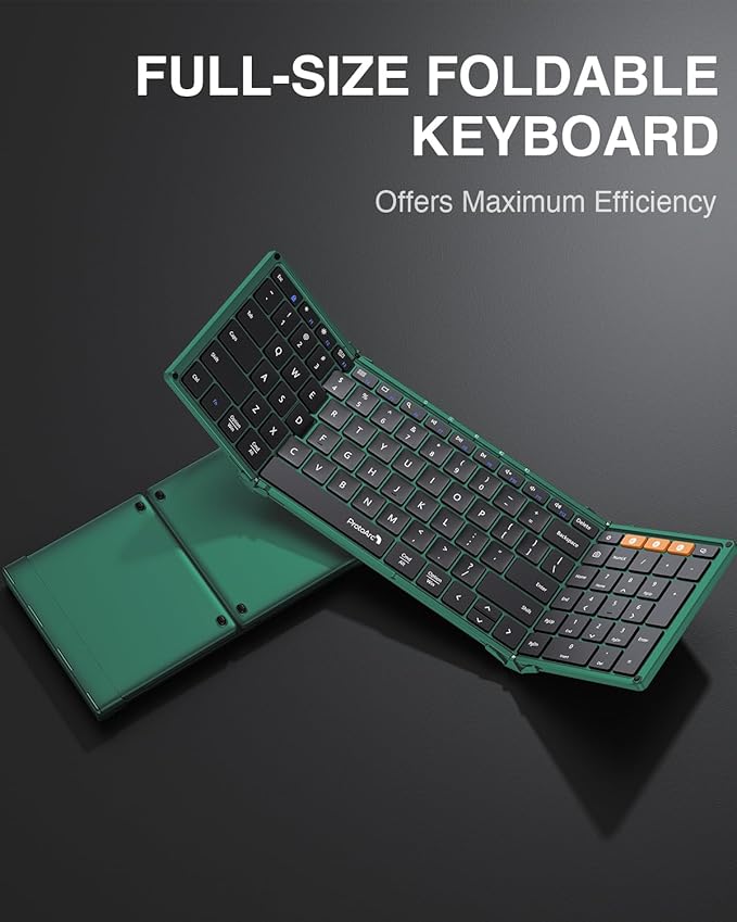 ProtoArc Foldable Bluetooth Keyboard, XK01 Full-Size Portable Wireless Keyboard for Travel, 105 Keys, 0.65" Keycaps, Multi-Device Sync for iPad Tablet Smartphone Laptop PC Windows iOS Android, Green