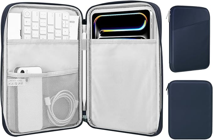 MoKo 13 Inch Tablet Sleeve Bag, Compatible with New 13 Inch iPad Pro M5 & Air M4/M3, iPad Pro 12.9 inch M2&M1, Galaxy Tab S8+/S9+ 12.4", Waterproof Bag Carrying Case with Pocket, Dark Blue