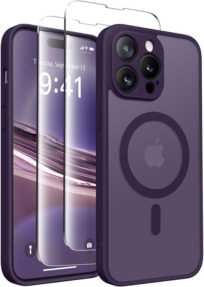 CAPRARO Magnetic for iPhone 14 Pro Case, [Compatible with MagSafe] [Full Camera Protection] Shockproof Protective Slim Translucent Matte Phone Case for iPhone 14 Pro 6.1'', Deep Purple