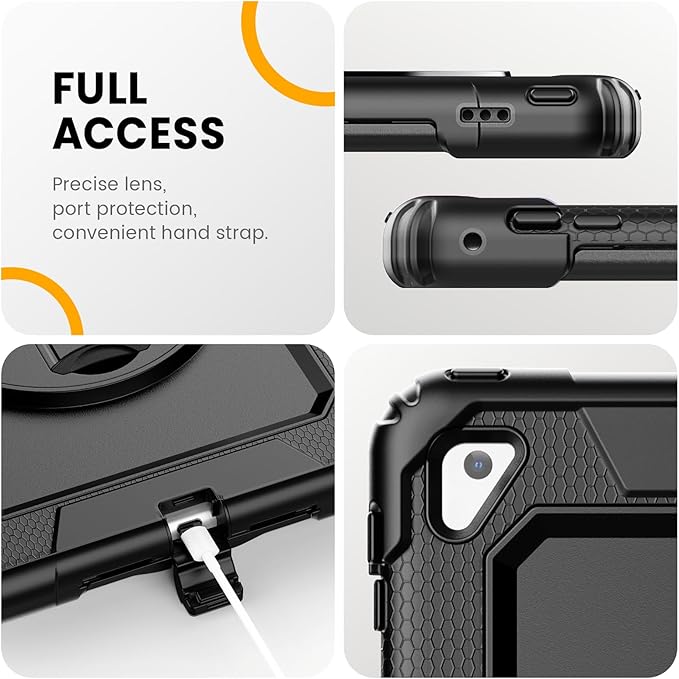 Timecity for iPad 6th/5th Generation Case, for iPad 9.7 inch Case 2018/2017 with Screen Protector, 360 Rotating Stand/Hand Strap, Full-Body Protective Case for iPad 6th/5th Gen/Air 2/ Pro 9.7''-Black