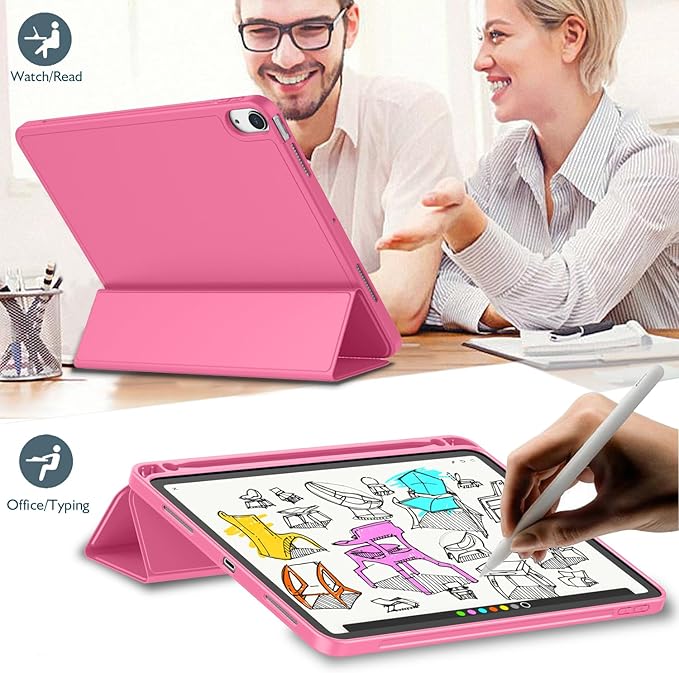 iMieet iPad Air 11 Inch Case M4/M3/M2(2026/2025/2024), iPad Air 5th/4th Generation Case 2022/2020 10.9 Inch with Pencil Holder,Trifold Stand Smart Case with Soft TPU Back(Peach Red)