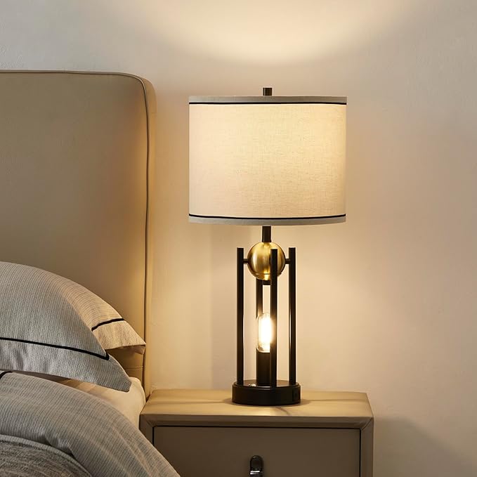 25'' Farmhouse Table Lamps for Living Room Set of 2 with USB C+A Ports, Rustic Vintage Bedside Lamp for Bedroom, Touch Lamps for Nightstand, Dual Lights Independent Switch, Bulb Included, Gold