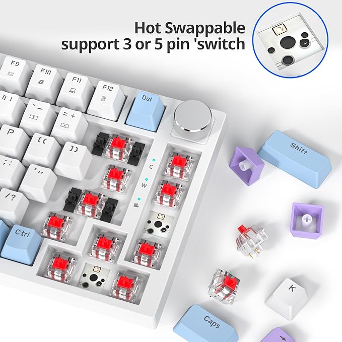 Fogruaden Wired Gaming Keyboard 75 Percent, Hot Swappable, Gasket Mount Creamy Mechanical Keyboard with Knob, Linear Red Switch, RGB Backlit, Sound Absorbing Pads, NKRO Compact TKL Custom Keyboard