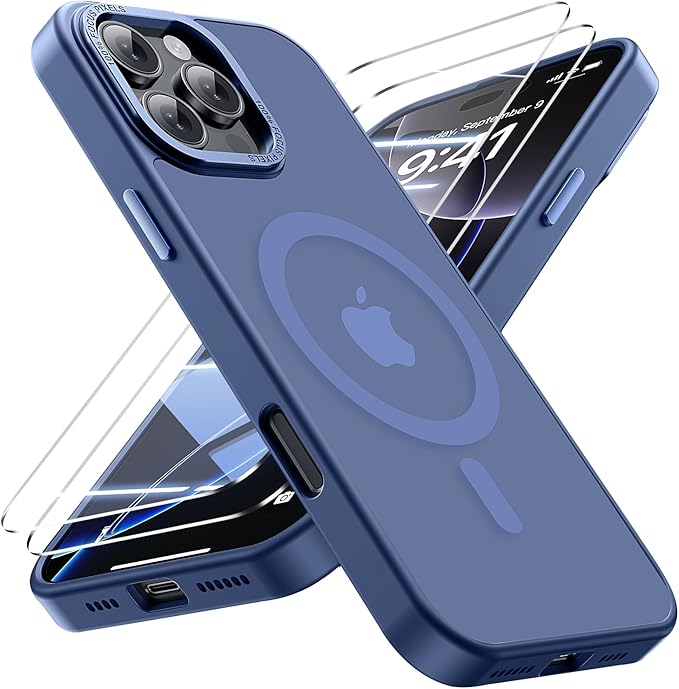 for iPhone 16 Pro Case with 2X Screen Protectors [Compatible with MagSafe] Military Grade Drop Protection Skin Feeling Back Cover Shockproof Slim Fit iPhone 16 Pro Phone Case 6.3 inch,Blue