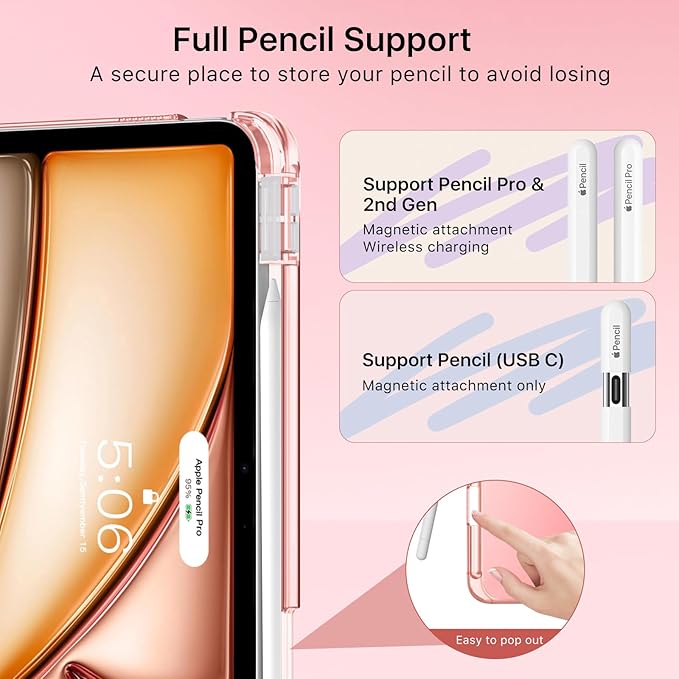 MoKo for iPad Air 11 inch Case (M4/M3/M2) 2026/2025/2024, iPad Air 5th/4th Gen 10.9 inch Case 2022/2020 with Pencil Holder, Slim Light Trifold Cover with Hard PC Translucent Back Shell, Conch Shell
