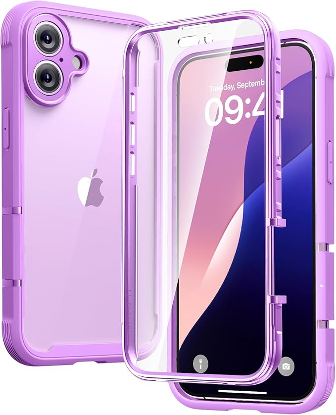 Diaclara Designed for iPhone 16 Plus Case 6.7 Inch,Upgraded [Full Camera Protection] Full Body Rugged Clear Bumper Case with Built-in Screen Protector,Dark Pink