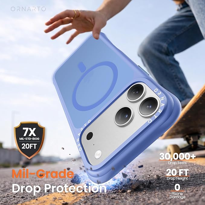 ORNARTO Magnetic for iPhone 17 Pro Max Case, 20FT Military-Grade Drop Protection, Compatible with MagSafe, Slim Shockproof Translucent Matte Phone Case for iPhone 17 Pro Max 6.9", Sea Blue
