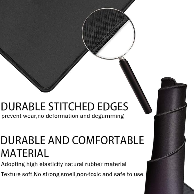 TEDNETGO Large Gaming Mouse Pad, Waterproof Extra Large Big Mouse Pad with Stitched Edge, XXL Non-Slip Black Computer Long Mousepad Desk Mat for Gamer, Office & Home, Black