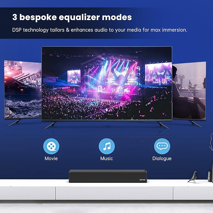 Sound Bar, BESTISAN 50 Watts Soundbar with HDMI, Optical, AUX, USB,Sub Out and Bluetooth Connection, DSP, Bass Adjustable, 16 Inch, Mountable