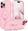 CAPRARO for iPhone 15 Pro Max Case with 360° Spin Magnetic Stand for Women, [Compatible with MagSafe] [Full Camera Protection] Cute Wave Translucent Matte Case for iPhone 15 Pro Max, Peach Pink