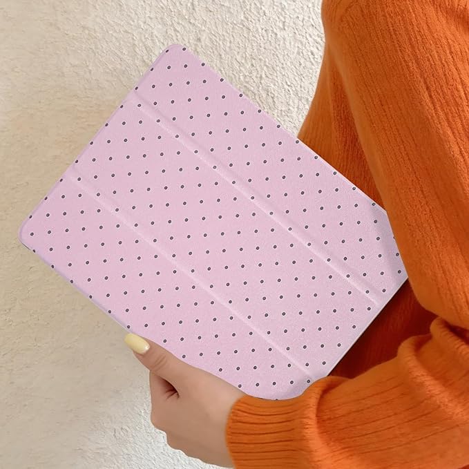 Lovmooful Compatible for iPad 5/6 (9.7-Inch,2018/2017 Model,6th/5th Generation) Case with Pencil Holder Cute Polka Dot with Aesthetic Design Soft TPU Trifold Stand Protective-Pink