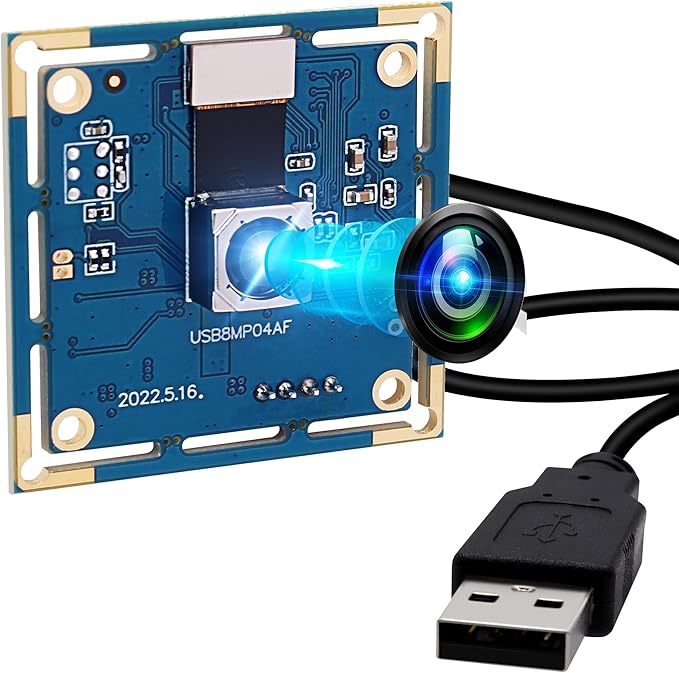 Autofocus USB Camera 8MP 4K Camera Module with 72° Distortion Free Lens,Plug and Play UVC USB2.0 for PC Computer,Compatible with Windows Linux,Ideal for Industrial Security Video Surveillance