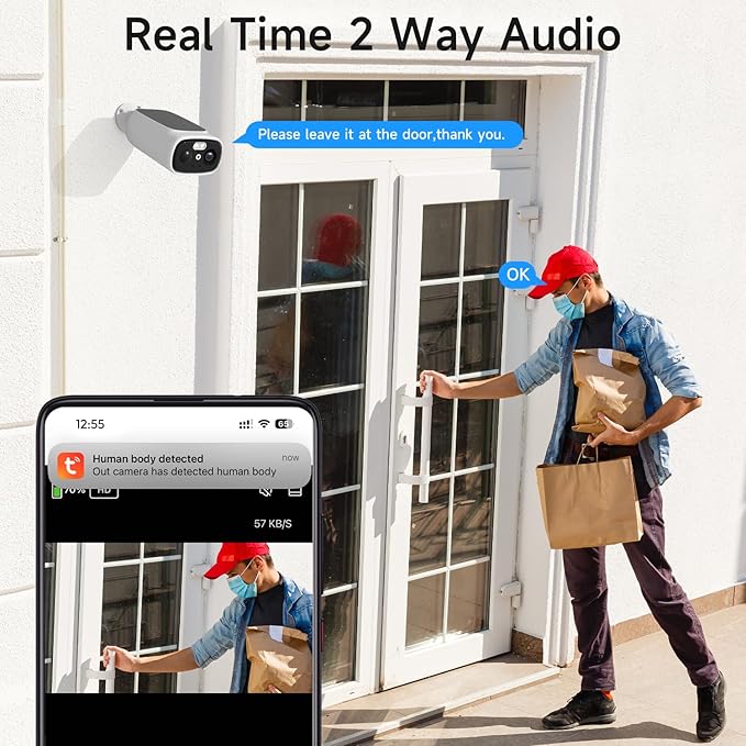 2pcs 2.4G/5G WiFi Cameras for Home Security with Embedded Solar Panel,2.5K Solar Security Cameras Wireless Outdoor with Color Night Vision,2-Way Talk,Siren,IP66, Cloud/SD, AI Detection,W/Alexa