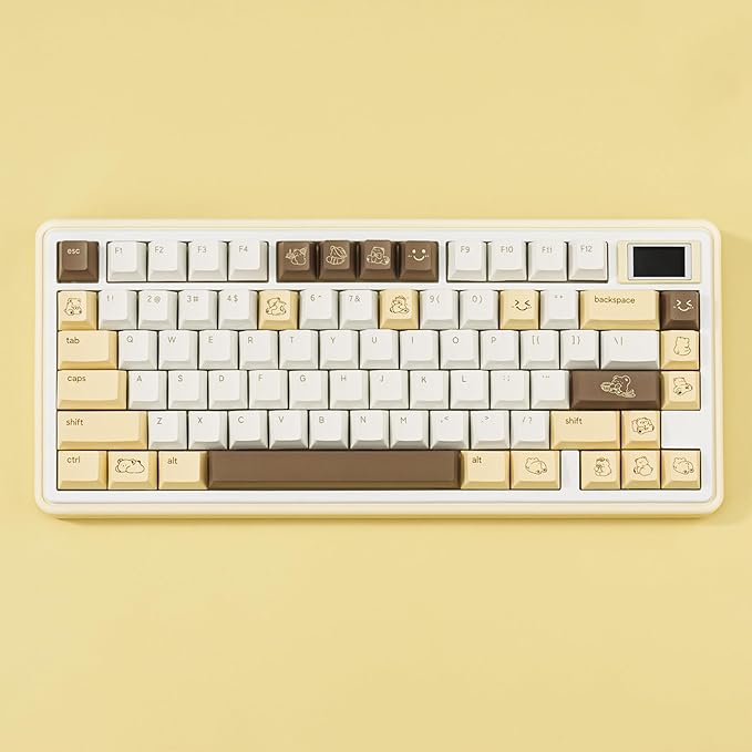 Little Bear Keycaps 134 Keys - Cherry Profile Custom PBT Key Caps, Dye-Sublimation Cute Yellow and White Keycap Set for Cherry MX Switches Mechanical Keyboards (60%/65%/75%/80%/100% Layout)