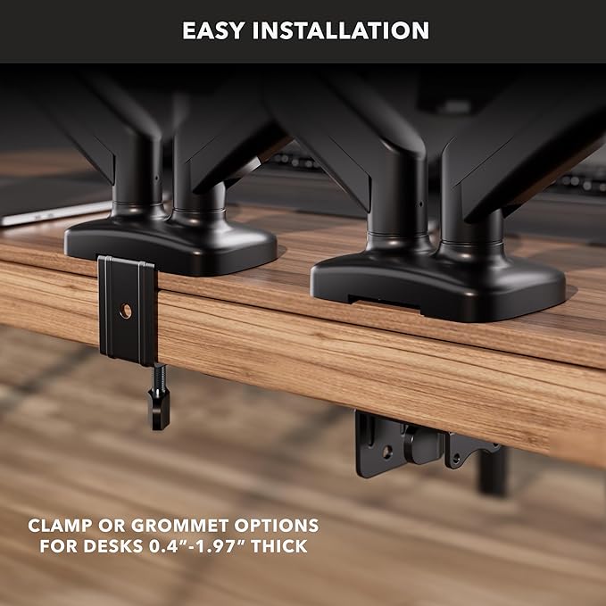 Mount-It! Dual Monitor Desk Mount, Two Independent Gas Spring Arms, Fits 13-32" Screens up to 17.6 lbs Each, VESA 75x75 & 100x100, Full Motion Tilt Swivel Rotate, C-Clamp & Grommet Base