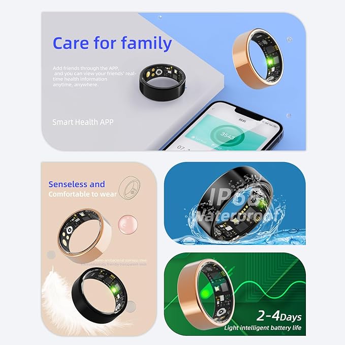 Smart Health Ring for Women Men Fitness Tracke IP68 Waterproof Fitness Ring with Heart Rate/Blood Pressure/Blood Oxygen/Sleep Tracker/Step/Calories for iOS and Android,No Subscription Fee,Silver 14