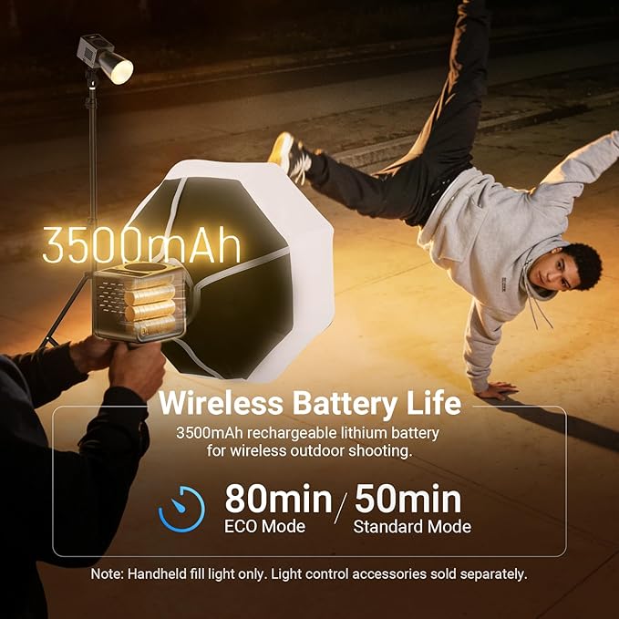 NEEWER HB60B 60W Mini LED Video Light with 50Wh Battery/100W PD Fast Charging APP/2.4G Control/NFC + 9.8ft/3m Air Cushioned Light Stand Tripod with 3 Way Mounting Interface Max Load 5.5lb/2.5kg