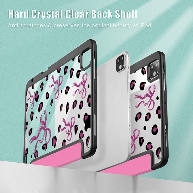 Mektron Case for iPad Pro 11 inch (4th, 3rd, 2nd & 1st Gen) 2022 2021 2020 2018, Buit in Pencil Holder with Shockproof Cover Clear Shell + Auto Wake/Sleep, Composition Book-Bows
